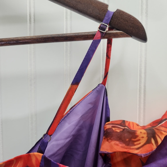 Loragal Vibrant Floral Chic Maxi Dress V- Neckline Wide Sleeves & Open Slit - Picture 10 of 14